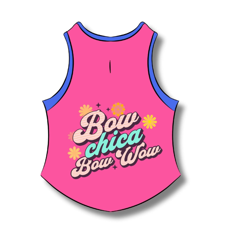 Bubble gum Pink Sleeveless T-shirt for Dogs and Cats-Bow Chica Bow Wow