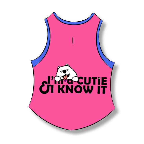 Bubble gum Pink Sleeveless Tshirt for Dogs and Cats- Im a cutie & I know it
